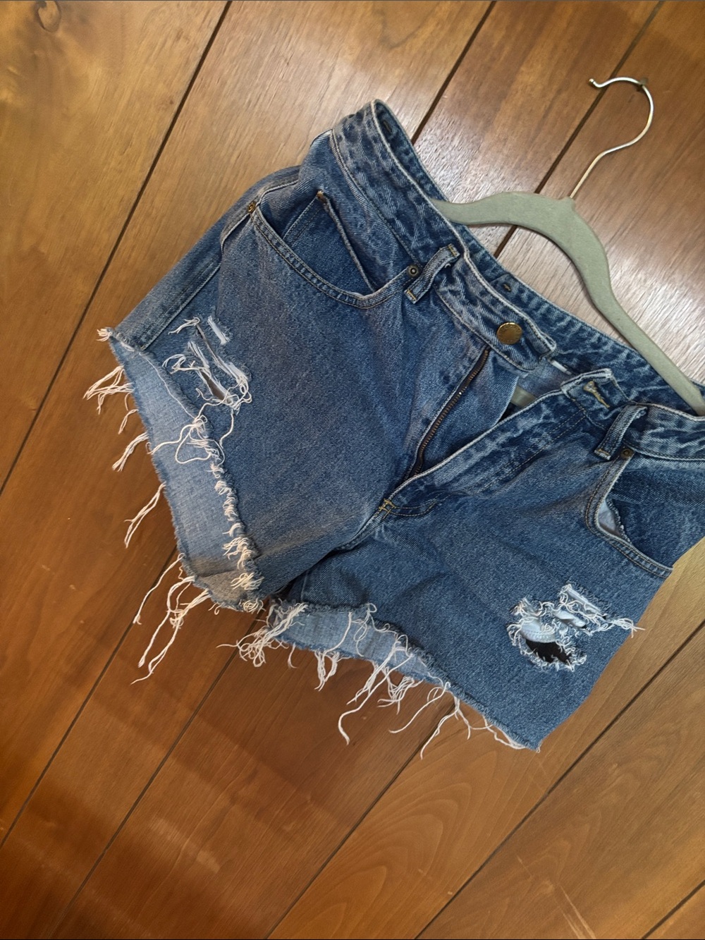Chaus Distressed Blue Ripped High-Rise Denim Shorts